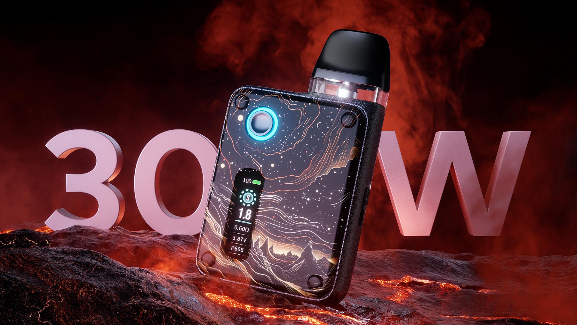 Innokin Endura V Box vape Gerät mit 30W Display auf einem feurigen Hintergrund