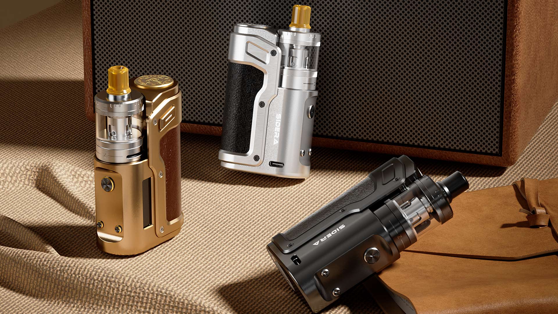 Goldene, silberne und schwarze Innokin Sidera Vape-Geräte ausgestellt