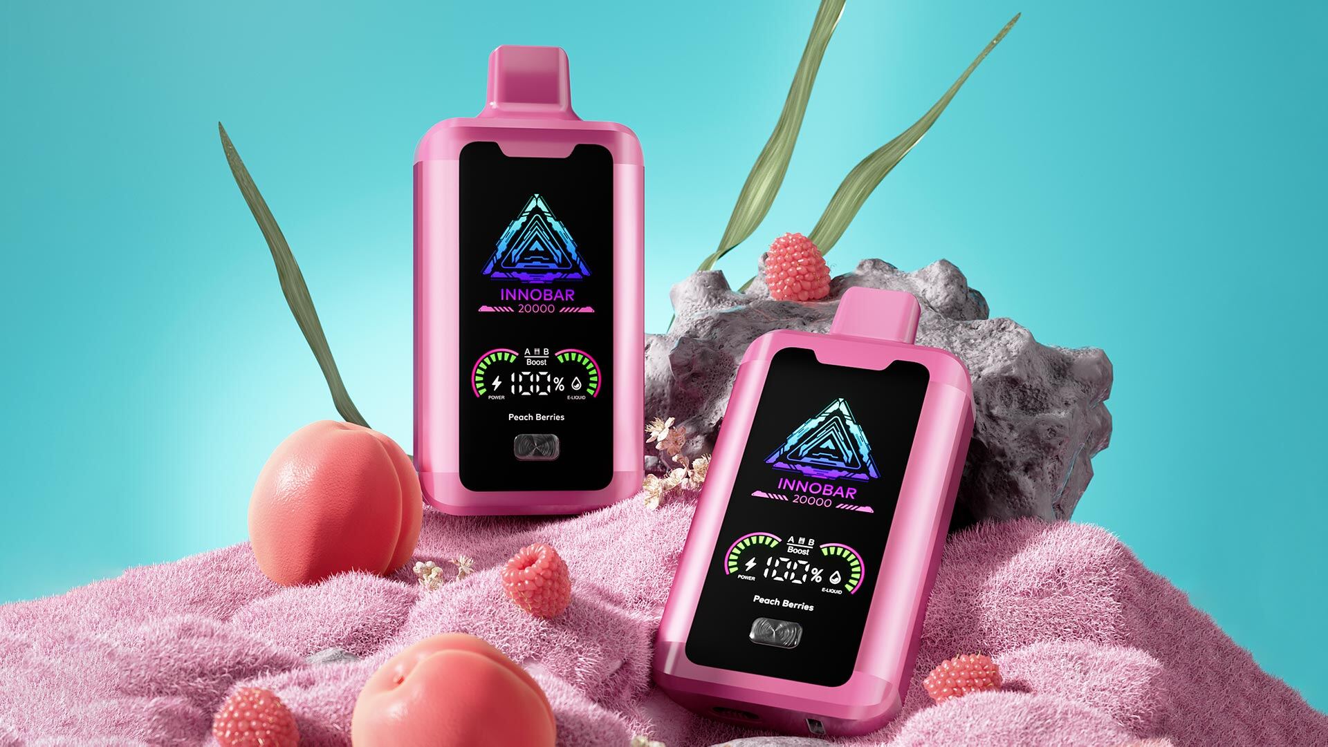 INNOBAR 20000 vape mit rosa Design, mit einer Taste unterhalb des Bildschirms für die Umstellung zwischen den Modi vaping und unabhängig einstellbare Luftstrom Schieberegler für optimierte Geschmackserlebnis.